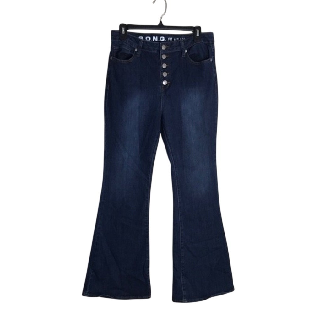 S.O.N.G. Jeans Women's Fit n Flare Button Fly Rhinestone Baby Girl Blue Size 30